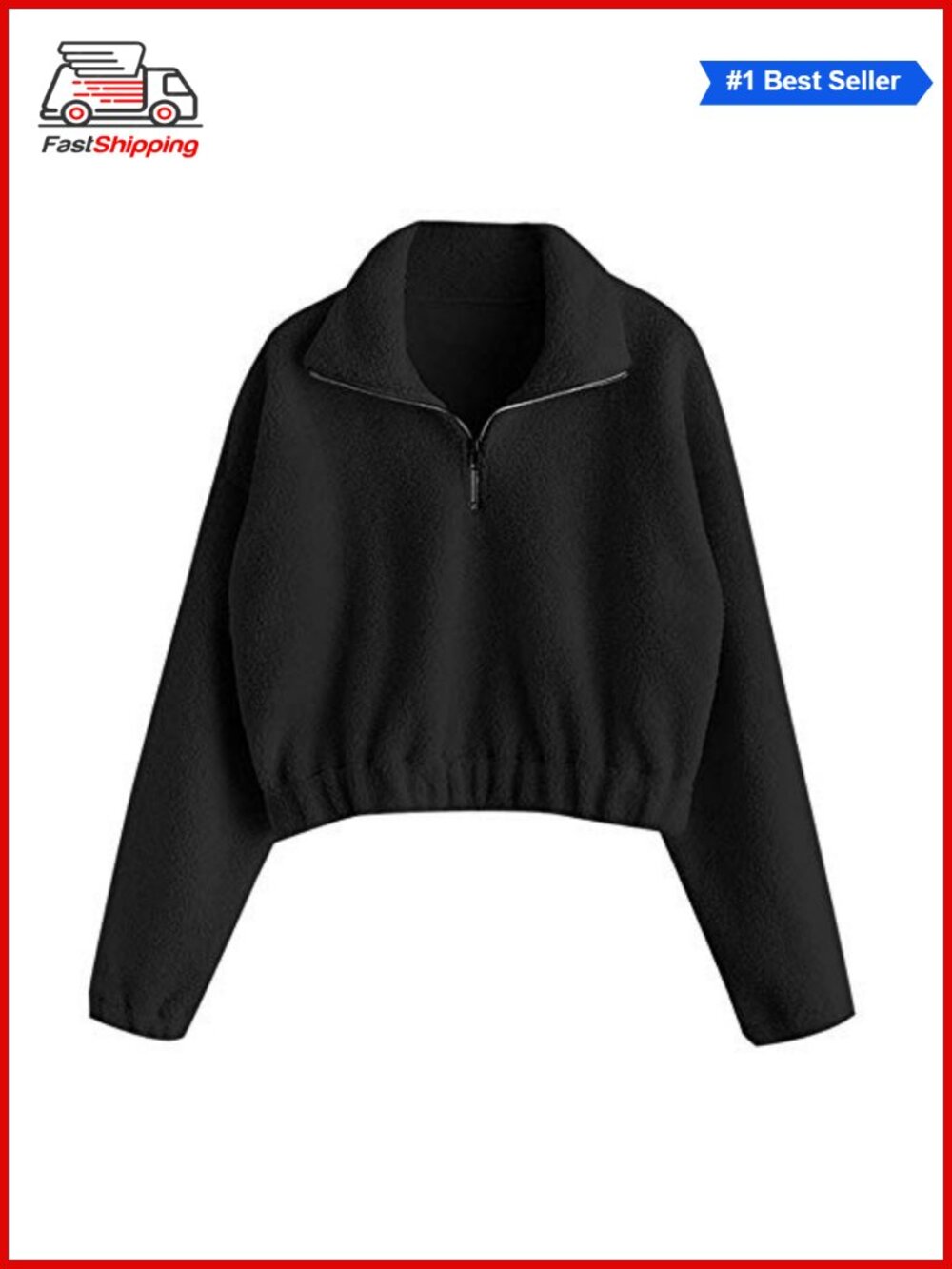✨ ZAFUL Faux Fur Half Zip Long Sleeve Crop Sweatshirt Pullover Top